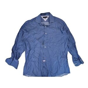 Tommy Hilfiger Men's Blue Dotted Long Sleeve Button Down Shirt Size 16-32/33